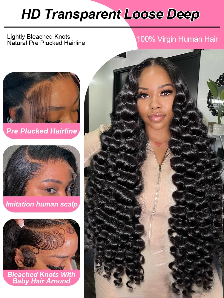 250 الكثافة فضفاض موجة عميقة 13x6 الدانتيل الجبهة خصلات الشعر المستعار الإنسان 30 40 بوصة البرازيلي مجعد موجة المياه HD الدانتيل الباروكة الأمامية للنساء #4