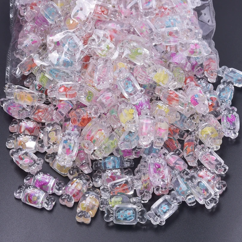 10/30/50/100pcs/Lot Handmade Transparent Color Fruit Candy Charms Cute Resin Flower Candy Pendant For DIY Jewelry Making Craft