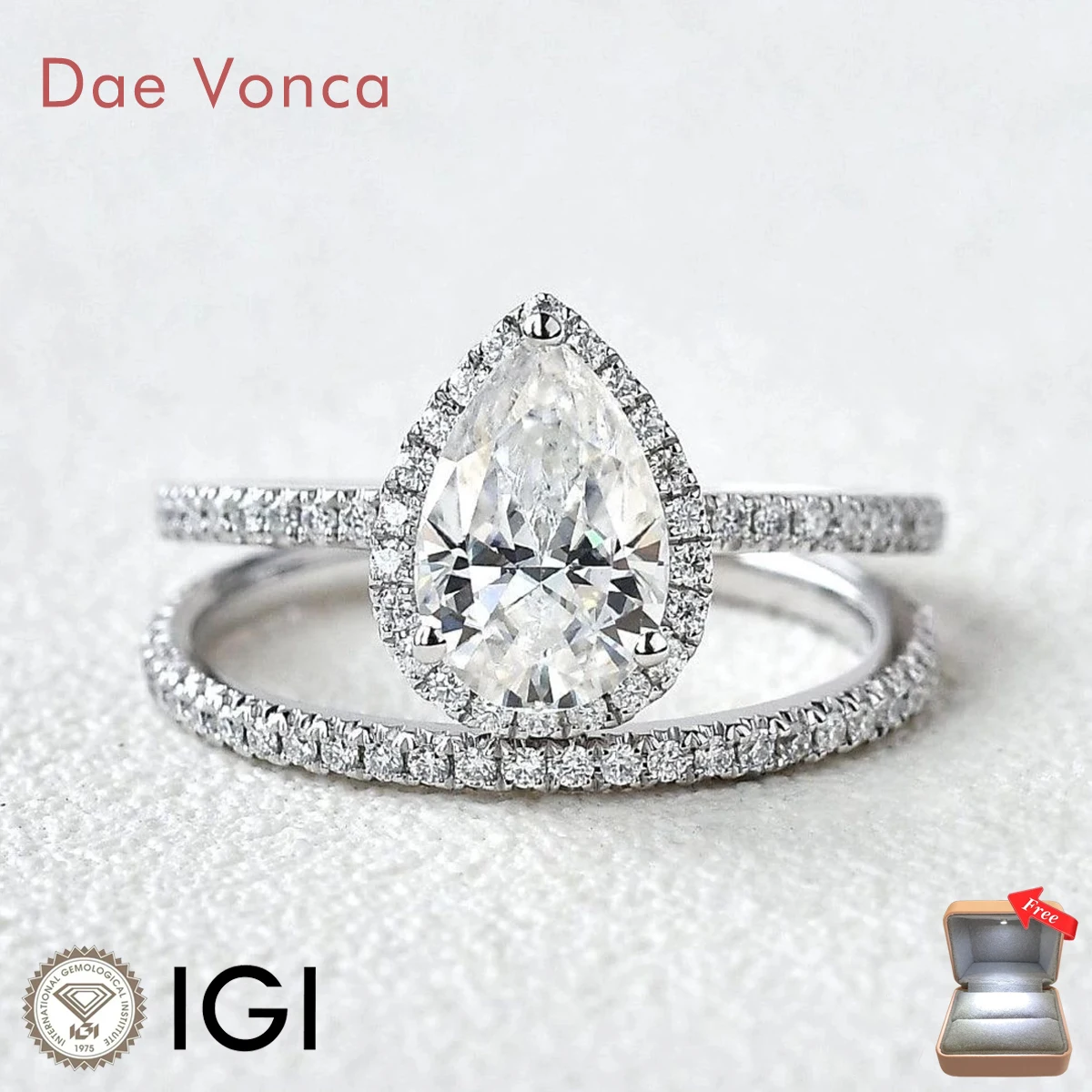 

2.0ct D VVS2 Pear Cutting Diamond Ring CVD 18K White Gold Lab Grown Diamond Ring For Women With IGI Certificate