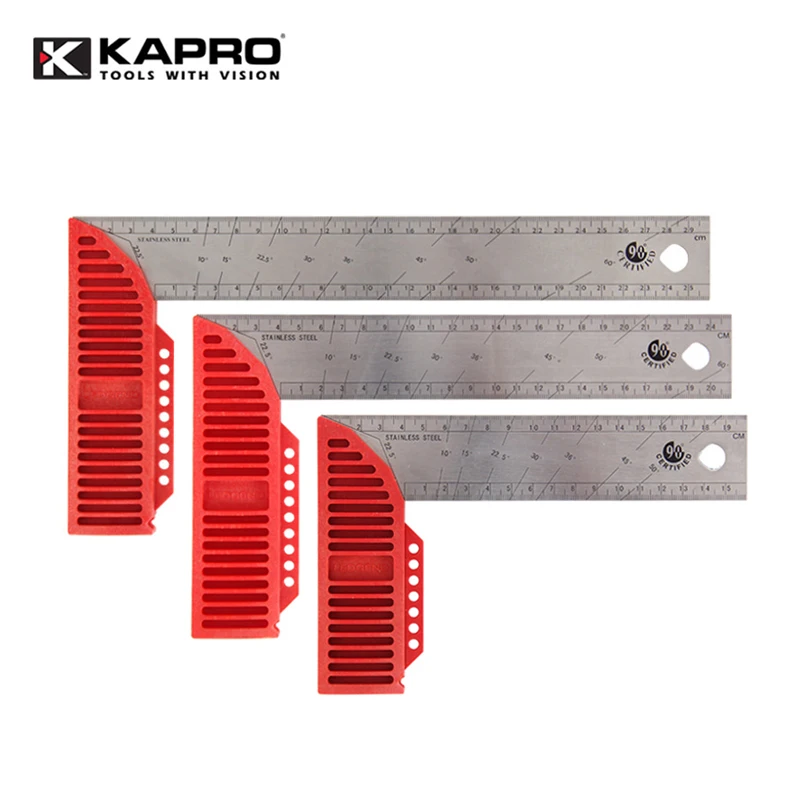 Kapro 20/25/30cm Stainless Steel Angle Marking Right Ruler Metal Swanson Try Square Gauge For Joiner Carpenter Woodworking Tool