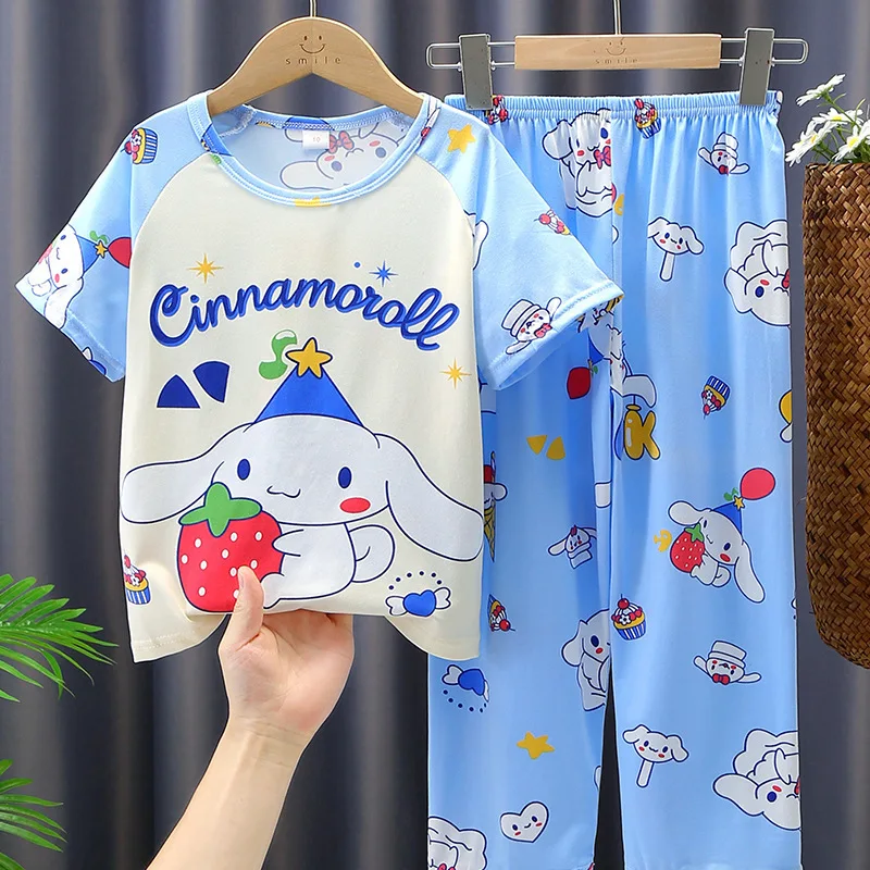 Pigiama per bambini dei cartoni animati Kawaii Anime Sanrios Estate carino sottile Kuromi Cinnamoroll Melody Pantaloni a maniche corte Ragazzo Ragazze Homewear