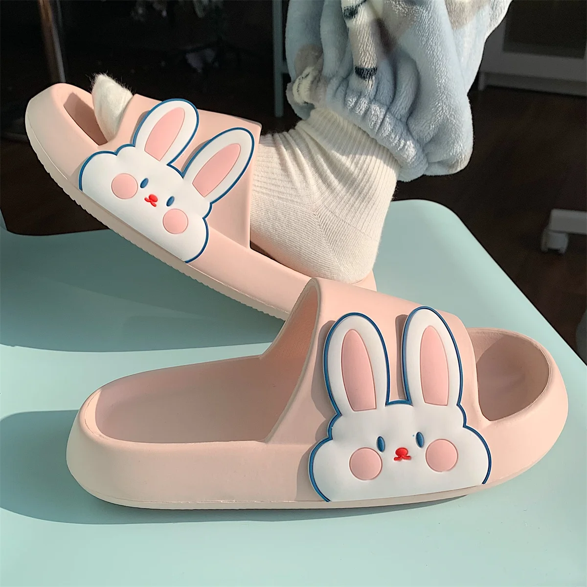 Lovely Soft Cute Rabbit Home Slippers Female Summer 2022 New Student Ins Antiskid Thick Sole Indoor Household Bath Slipper