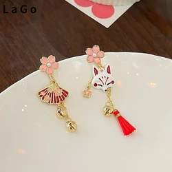 Cute Design 925 Silver Needle Pink Flower Earrings Lovely Design Asymmetrical  Beads Fox Tassel Dangle Earrings For Girl Gifts