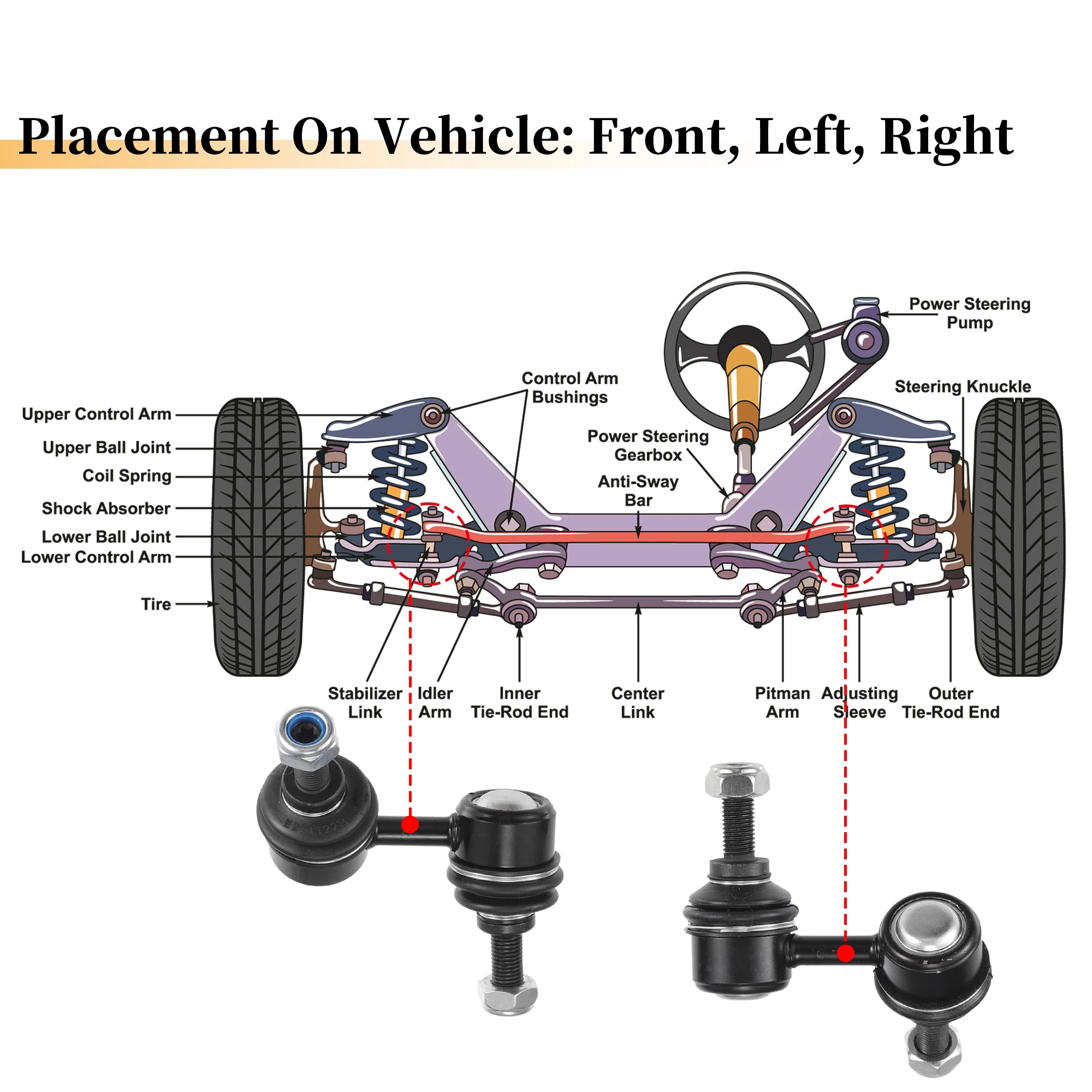 UXCELL 2 قطعة وصلة قضيب التأثير للمثبت الأمامي لـ Acura EL 2001-2005 رقم K90454/K90455