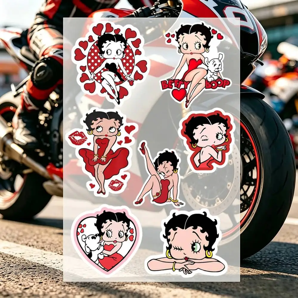 Autocollants esthétiques Betty Boop en PVC imperméable pour voiture, moto, skateboard, casque, ordinateur portable