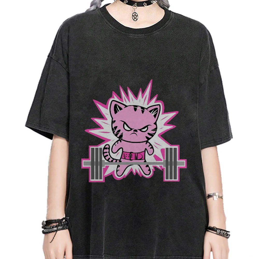 

Sweet Cute Style Pink Cartoon Tiger Print Women's T-Shirt Washed Oversized Crew Neck Short Sleeve Casual Beautiful Statement Top