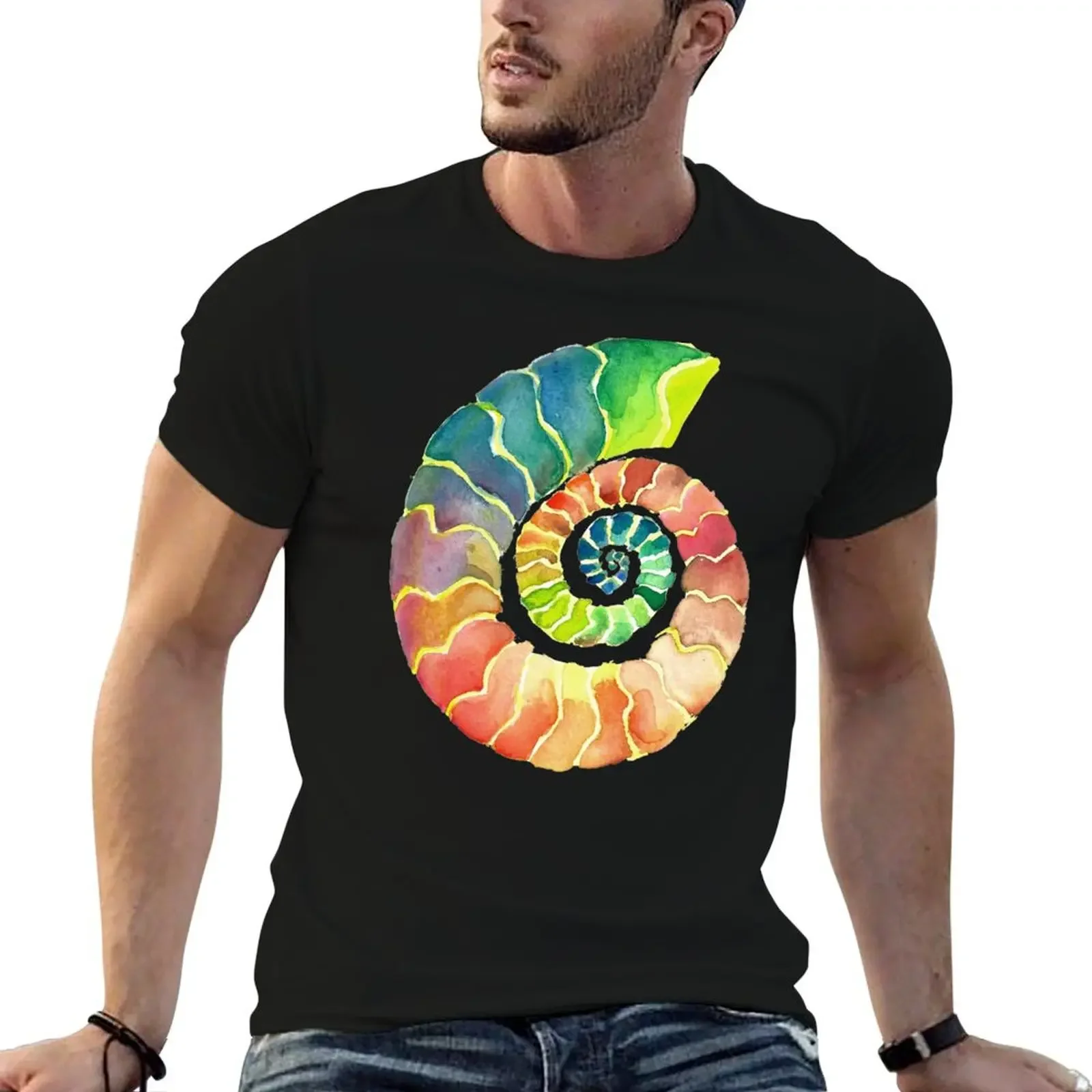 Watercolor Fossil Ammonite in Rainbow T-Shirt essential t shirt plus sizes fitted t shirts for men