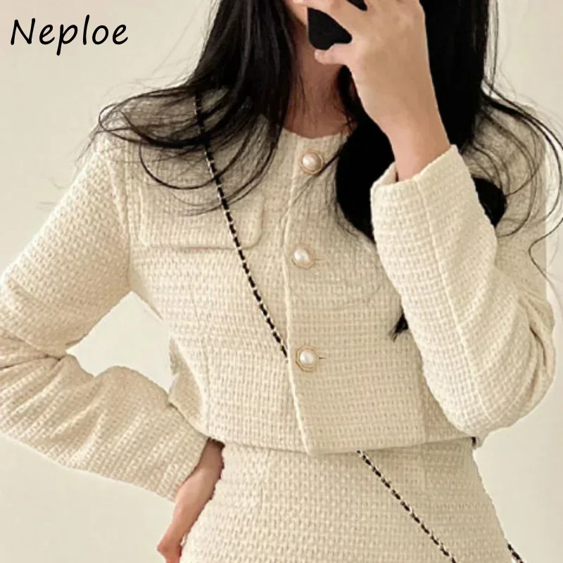 Neploe Autumn Winter O Neck Solid Color Long Sleeve Coat Exquisite Single-breasted Winter Jacket Women Jaqueta Feminina Y2k