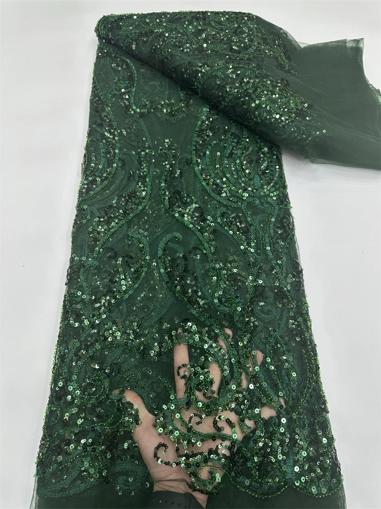 Latest African Lace Fabric, Luxury French Sequins, Mesh Lace Fabric, High-end Handmade Beaded for Wedding, 2026