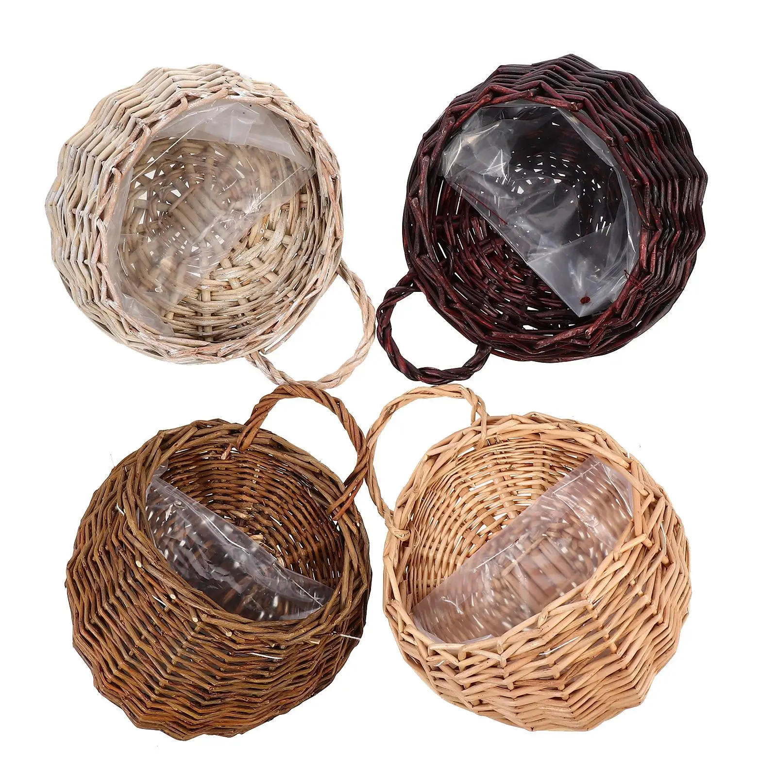 

4 Pcs Wicker Hanging Baskets 18cm 21cm H made Material Retro Wall Decor Indoor Plants Flower Pot Storage Kitchen Fruit
