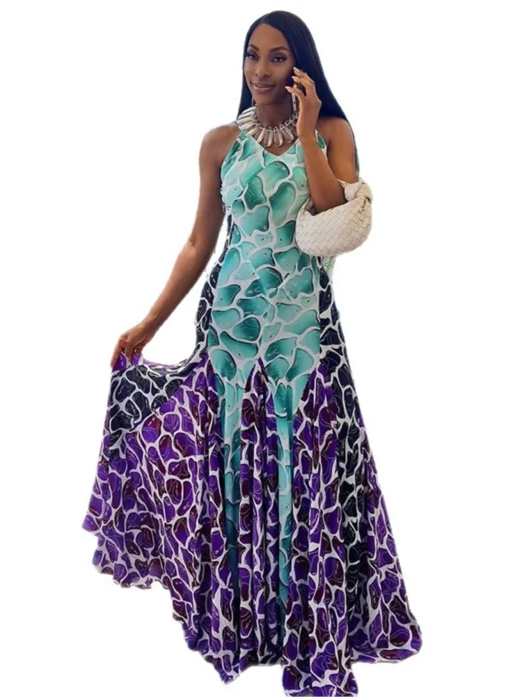 여름 프린트 섹시 드레스 여성 스트리트웨어 민소매 백리스 스파게티 스트랩 바디콘 캐주얼 클럽웨어 우아한 파티 맥시 드레스