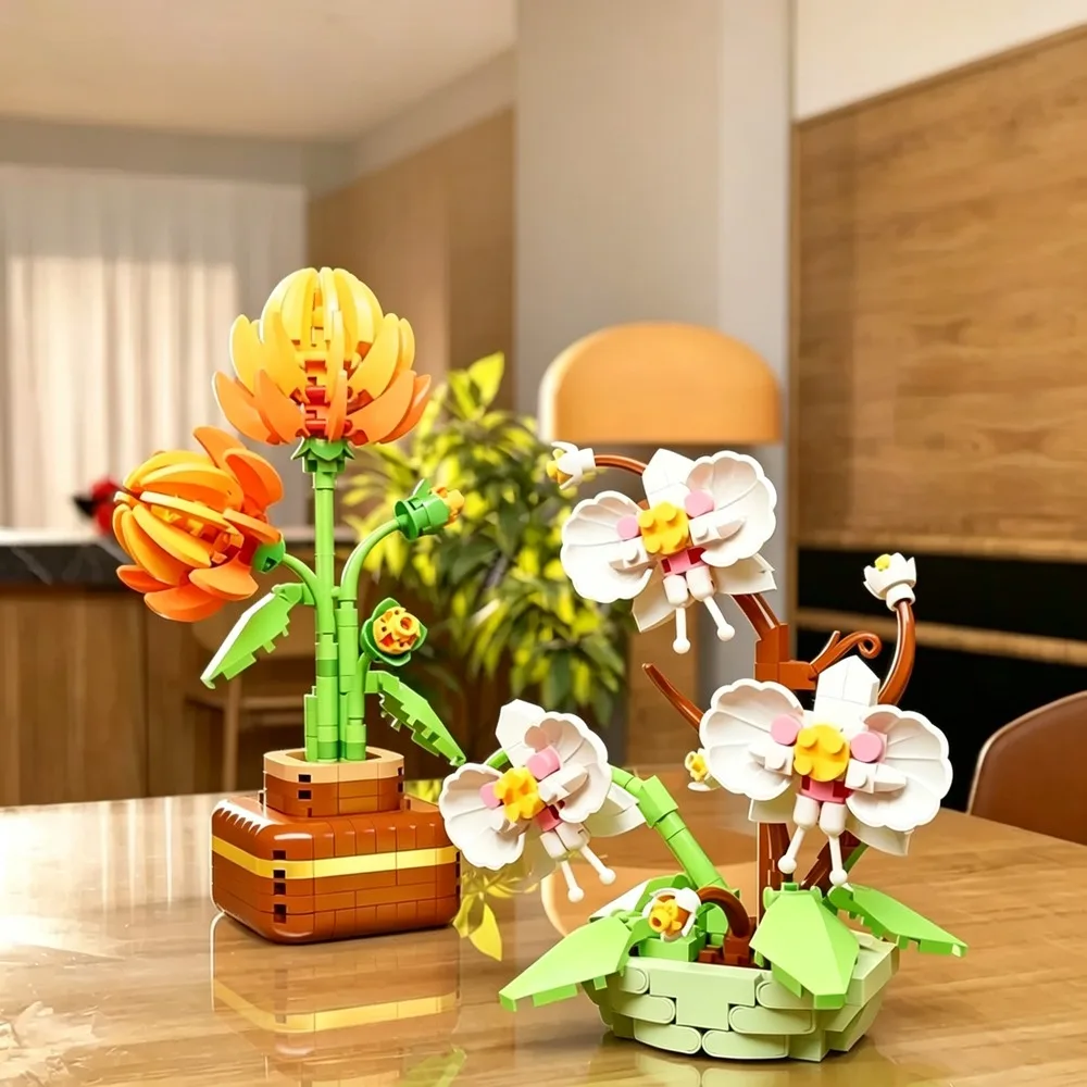 Micro Particle Building Blocks Orchid Potted Plant DIY Assembly Bricks Flower Desktop Decor Micro Landscape Stress Relief Gift