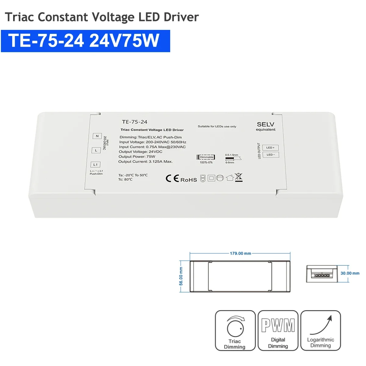 Triac LED Smart Driver Dimmable Constant Voltage AC220V DC12V/24V 1CH 40W/75W PWM Digital Triac Driver Dimming for LED Lighting