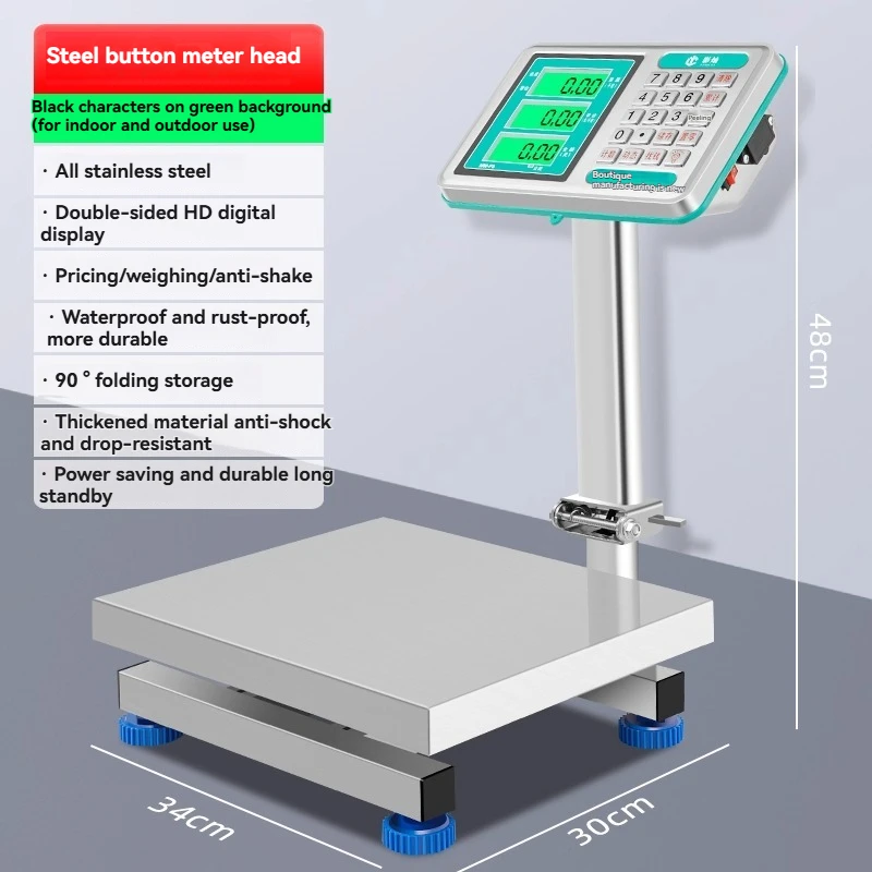 

Commercial Electronic Scale Stainless Steel Folding 60KG 100kg Pricing Weight Waterproof Seafood Fruit Table Scale