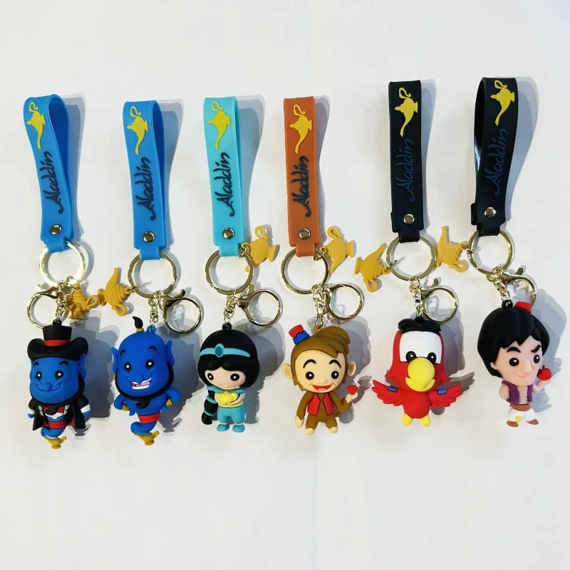 Disney Cartoon Aladdin Figure Keychain Cute Bag Pendant Lovely Jasmine Princess Genie Keyring for Women Men Kids Fans Accessorie