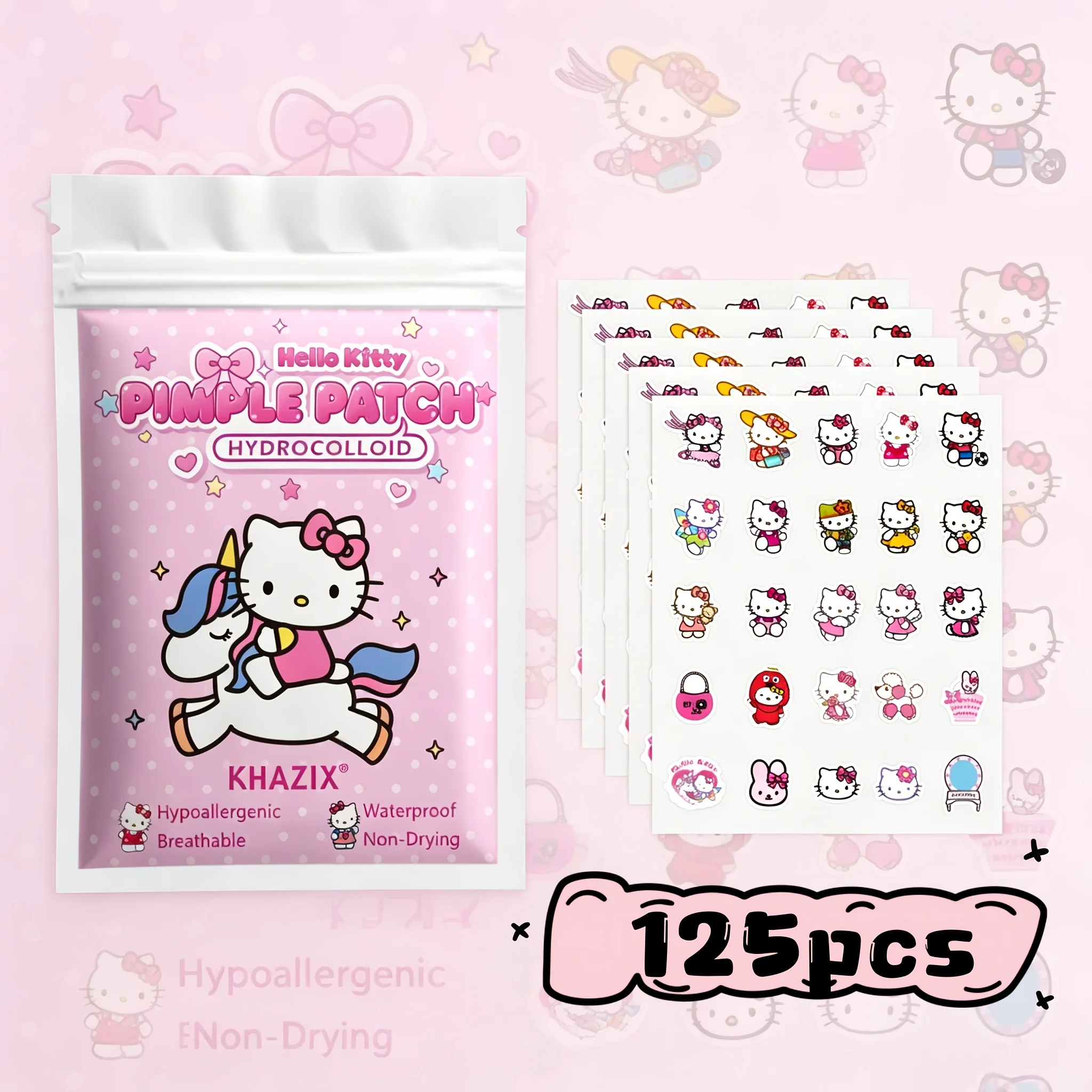 Sanrio x HelloKitty pink 125pcs Super cute pimple stickers, gentle and non-irritating. Super cute concealing pimple stickers,