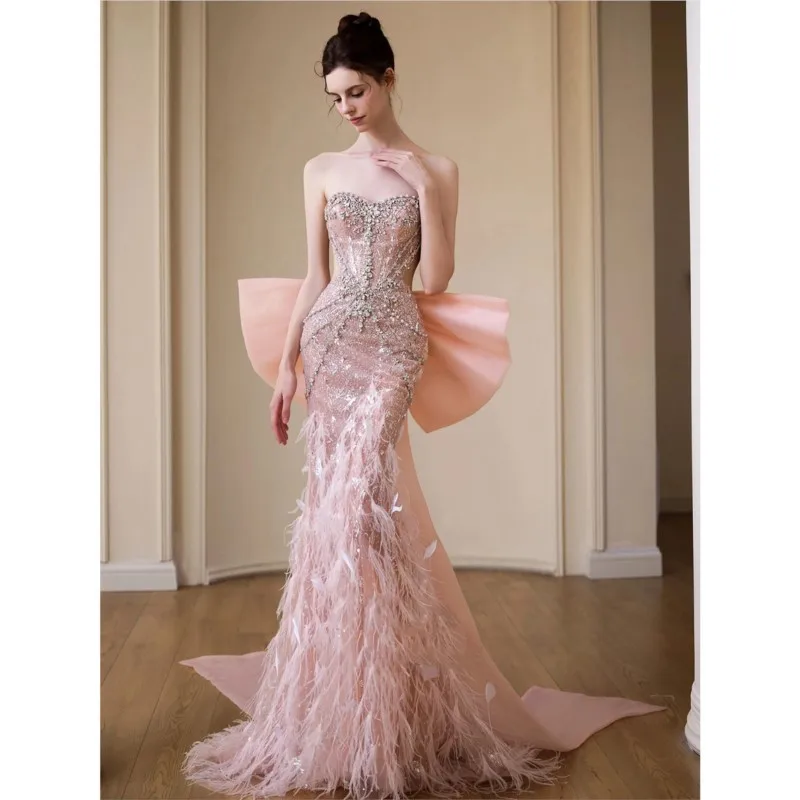 

A new strapless pink dress with beading and elegant style
