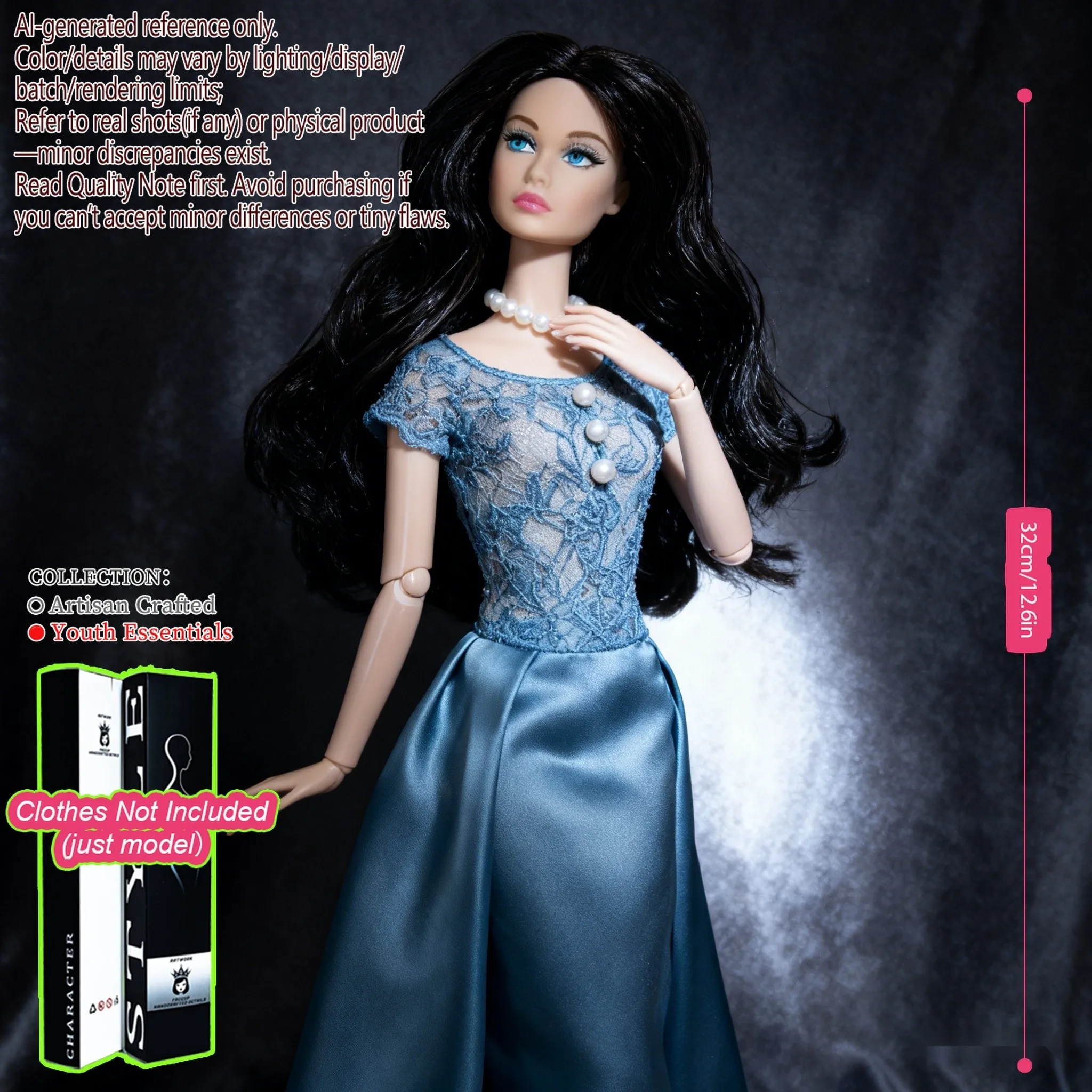 

12.6inch Realistic Collectible BJD Doll - Fashion Model Ball Jointed Doll with 12 Joints for DIY Crafting (No Clothing