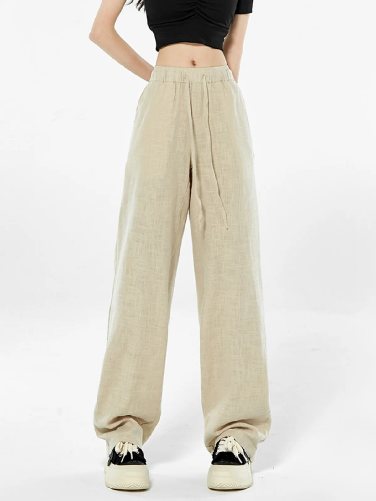 

Мужские летние тонкие хлопково-льняные свободные брюки прямого кроя, повседневные, струящиеся, широкие, в пол, дышащие, легкие