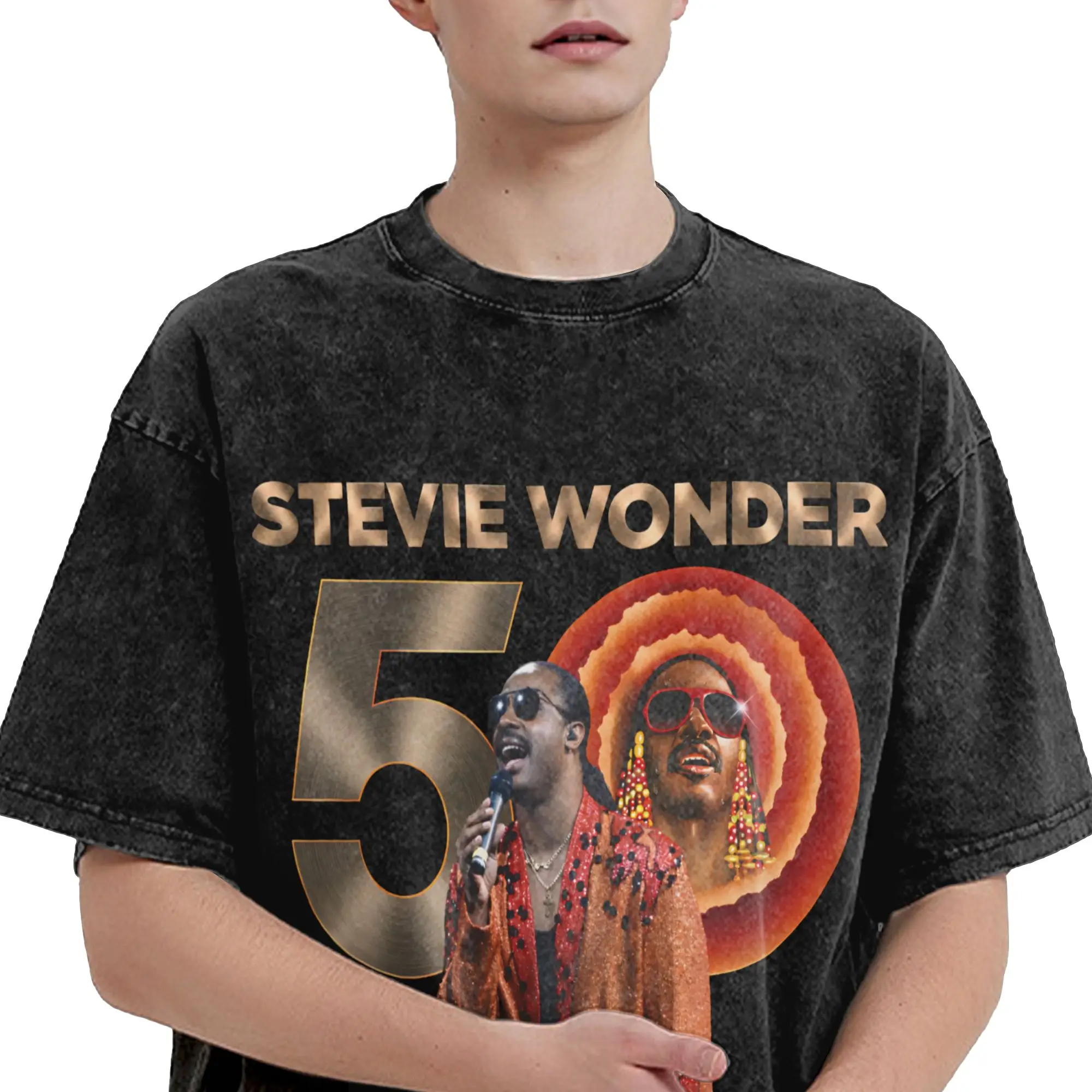 Stevie Wonder Songs in The Key of Life 50th Anniversary Tour  T Shirts Hip Hop Washed T-Shirt  Vintage for Men Women Streetwear