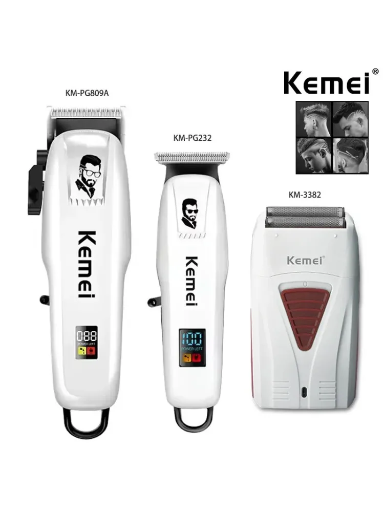 Kemei KM-PG809A KM-PG232 LCD USB charge tondeuse à cheveux réglable professionnel Machine de découpe KM-3382 rasoir tondeuse pour hommes