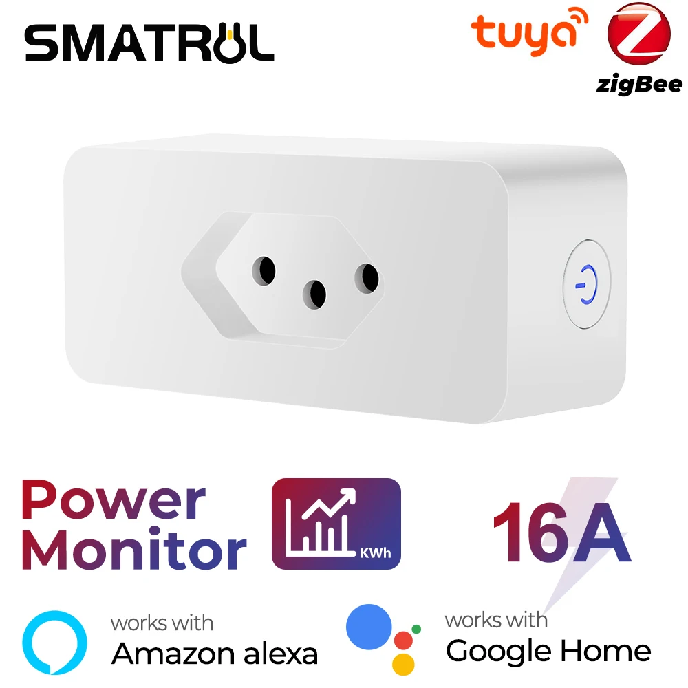 Brazil Power Monitor 16A Tuya Smart Zigbee Socket Plug Wireless  Outlet with Timer Adaptor Voice Works with Alexa Google Home