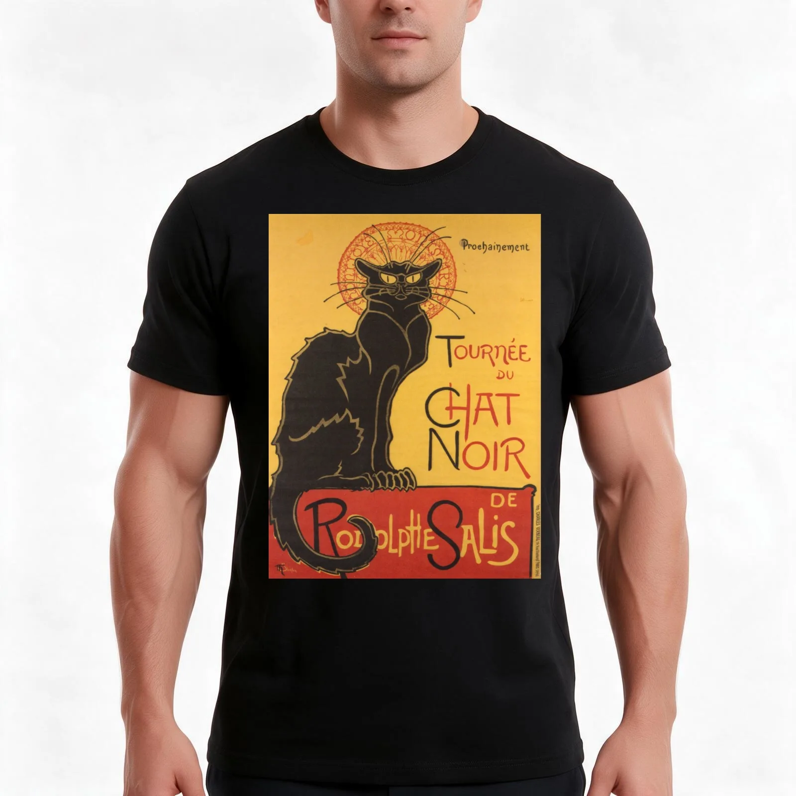 Soon, the Black Cat Tour by Rodolphe Salis T-Shirt, Summer Casual Cotton Tee, Oversized Streetwear Tops, Vintage Graphic Print