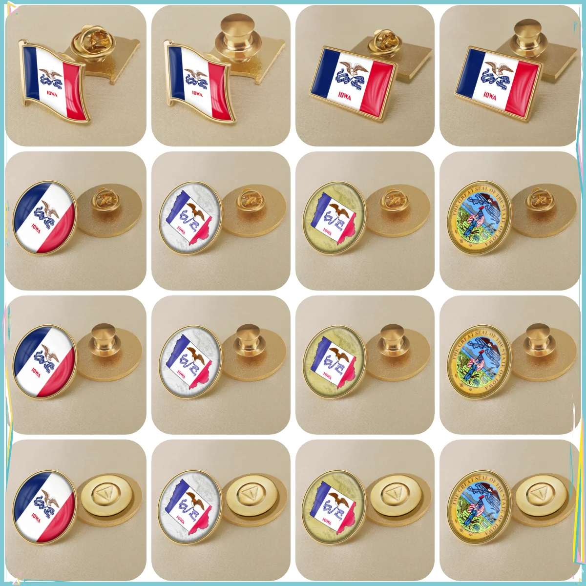 Sello de Lowa Estado de Estados Unidos América mapa bandera solapa pines broches insignias