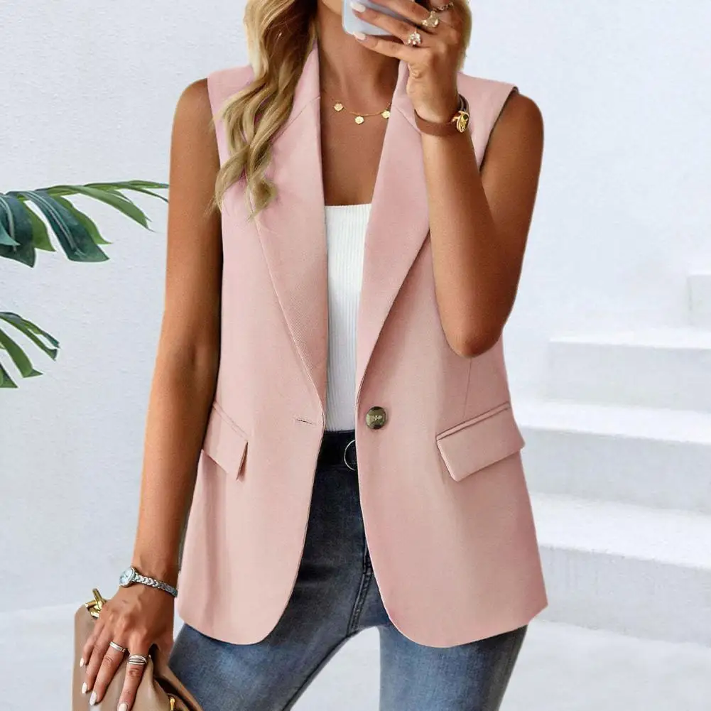 Women Suit Jacket Stylish Sleeveless Women's Work Vest with Flap Pockets Lightweight Office Waistcoat with Open Front for Summer