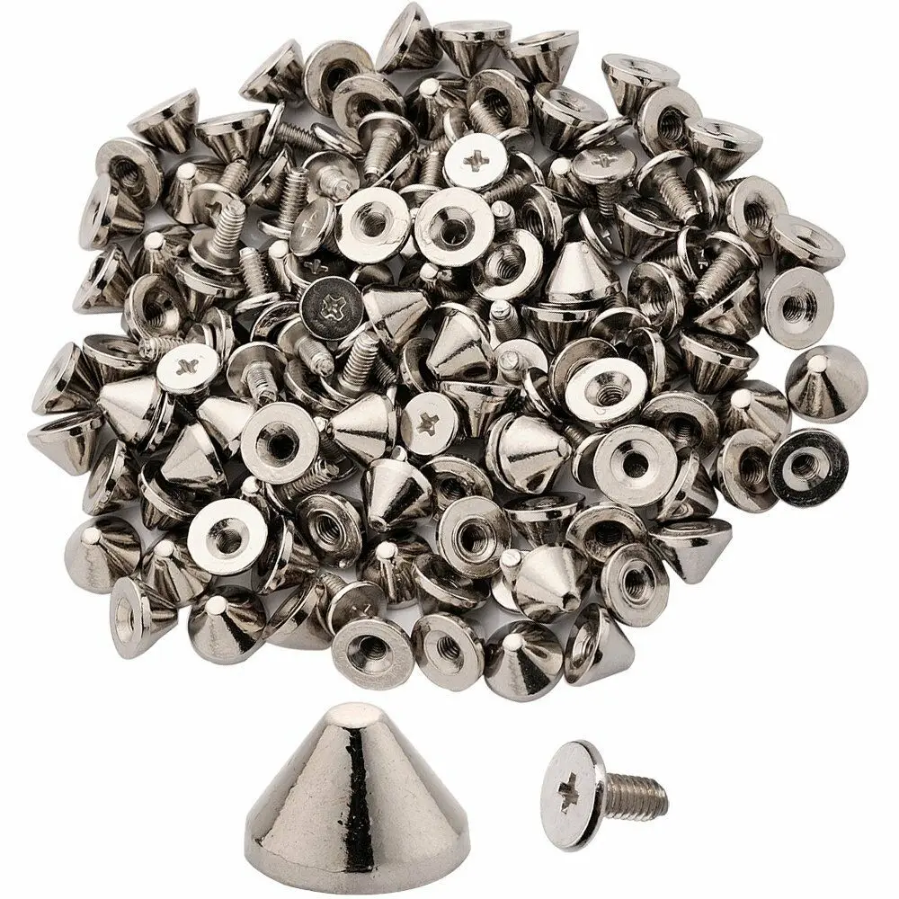 100pcs 9x6mm Flat Cone Alloy Spike Screwback Studs Punk Spike LeatherCraft Rivets DIY