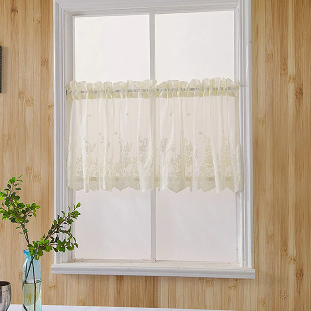 

Lace Curtains Hollow Gauze Short Decorative Half for Windows Blue Valances Door Coffee Small