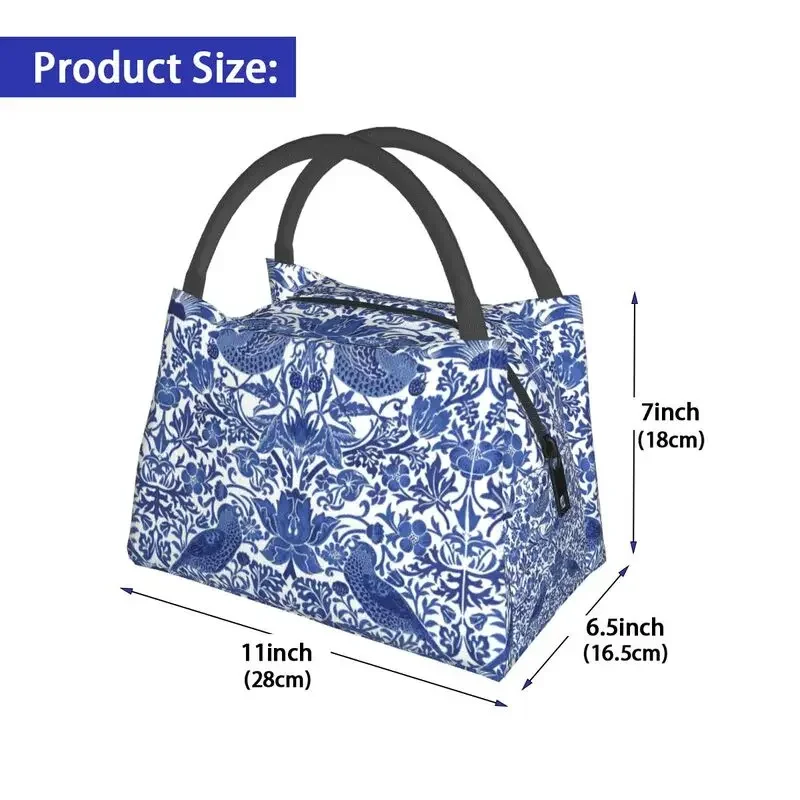 Porcelain Blue Oriental Bird Pattern Insulated Lunch Tote Bag for Women Chinoiserie Portable Thermal Cooler Bento Box Travel