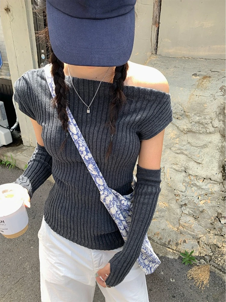 Y2k Aesthetic Slash Neck Vintage Sweater Women Streetwear Autumn Solid Loose Pullover Harajuku Off Shoulder Fairy Grunge Jumpers