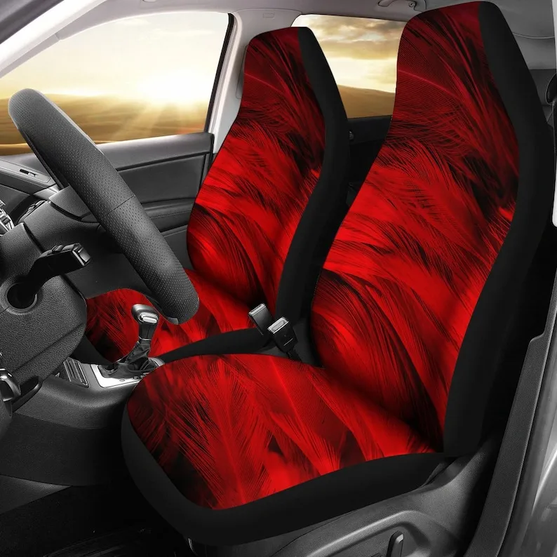 

Red Feathers Abstract Art Car Seat Covers Pair, 2 Front Seat Covers, Car Seat Protector, Car Accessories