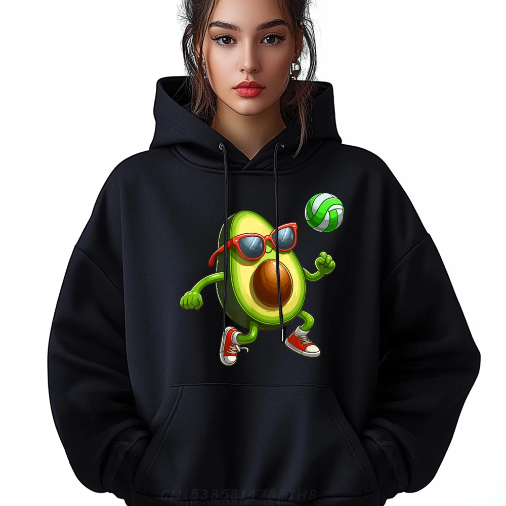

Mens Long Sleeve Avocado Sunglasses Playing Volleyball Fruit Hoodies Casual Sports Sweatshirt Cute Graphic O Neck Clothes