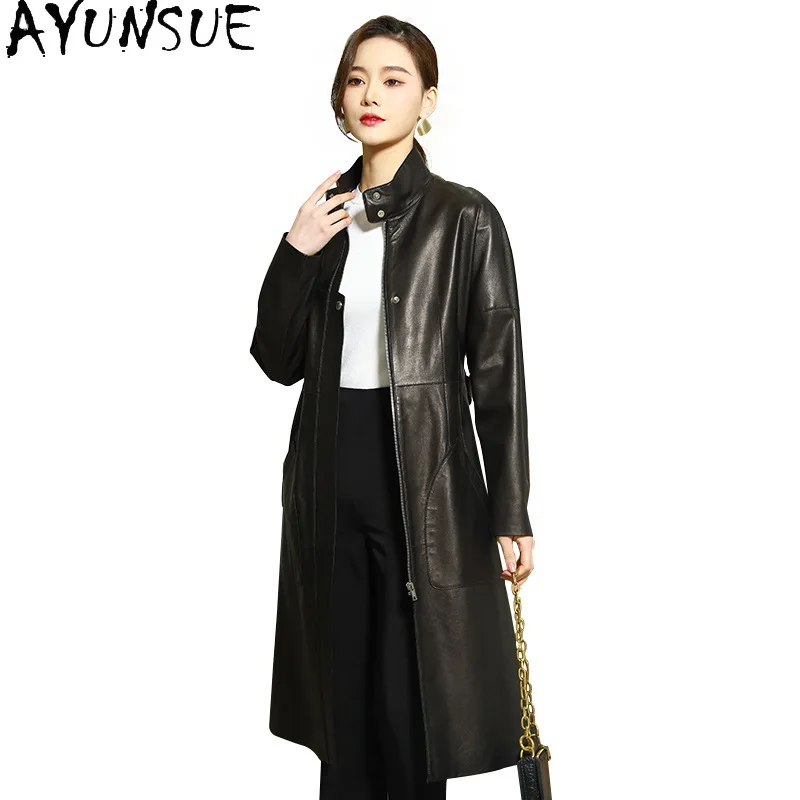 AYUNSUE 100% Sheepskin Genuine Leather Jacket Woman 2025 Mid-length Trench Coat Womens Jackets Autumn Clothes Косуха Женская