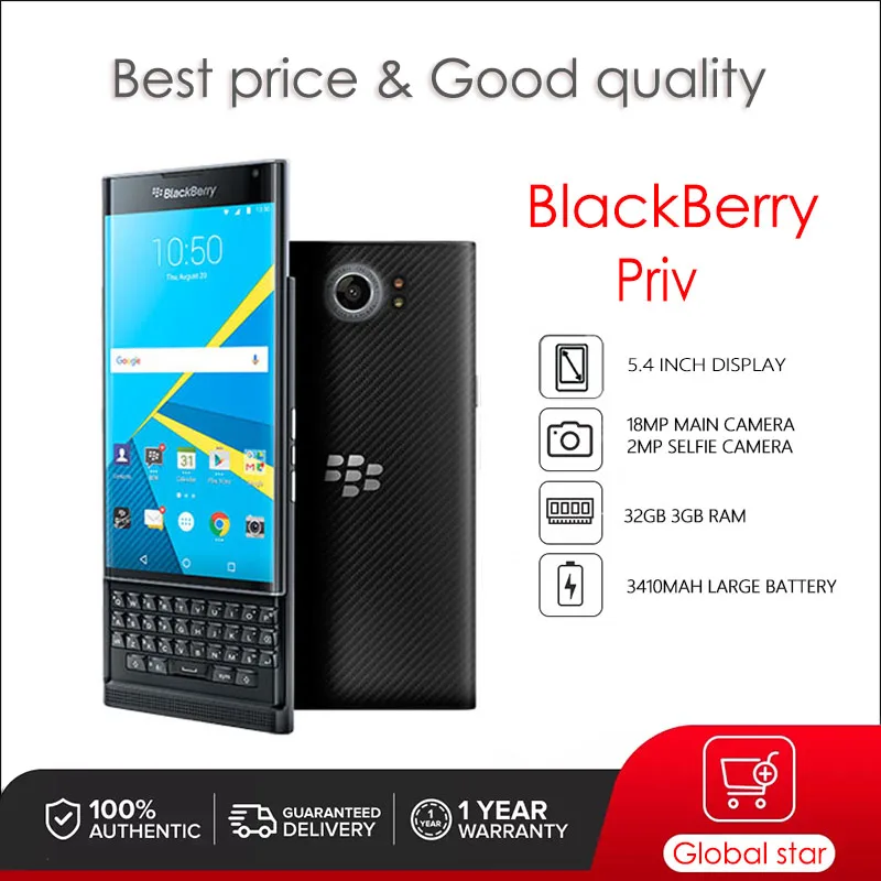 

BlackBerry Priv -1 -2 -3 -4 Refurbished Original Unlocked Cellphone 5.4" 32GB 3GB RAM 18MP Camera free shipping