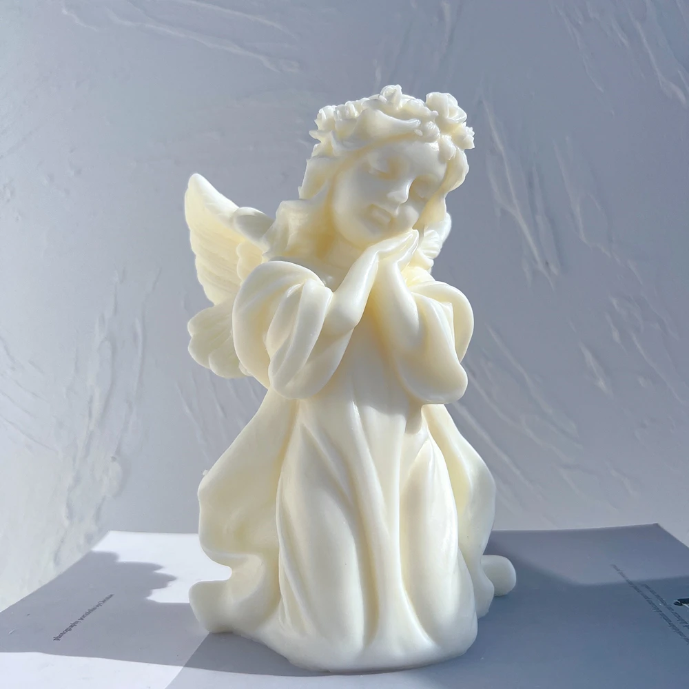 Prayer Angel Figurine Silicone Mold Art Sculpture Soy Wax Candle Mould Cherub Praying Peace Angel Statue Gardening Crafts