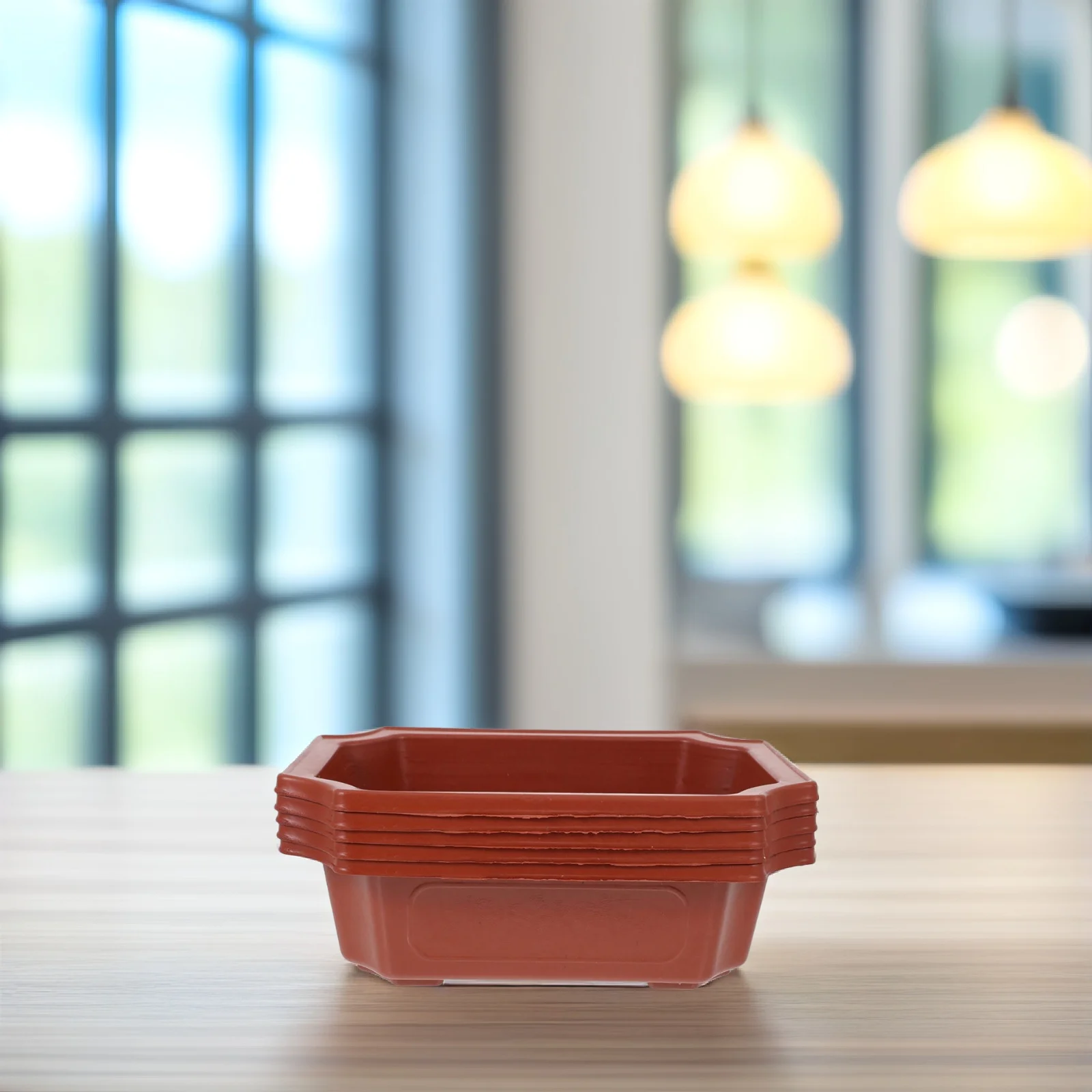

10pcs Imitation Ceramic Flowerpot Classic Bonsai Planting Pot Lightweight Red Square Plastic Garden Decor Indoor Office