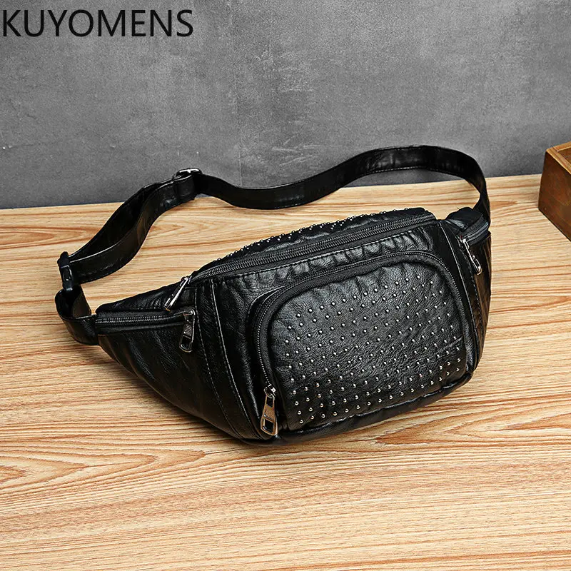 

Large Capacity Waist Bag Women Fanny Pack Pu Leather Chest Bag for Girls Soft Belt Bag Rivet Casual Phone Pouch Bag