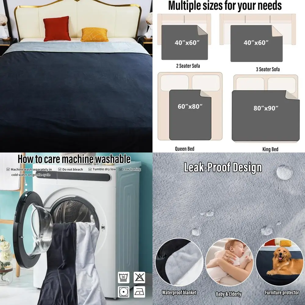 

King Size Reversible Waterproof Blanket, 80"x90", Leak-Proof and Washable, Large Water Resistant Bed Cover