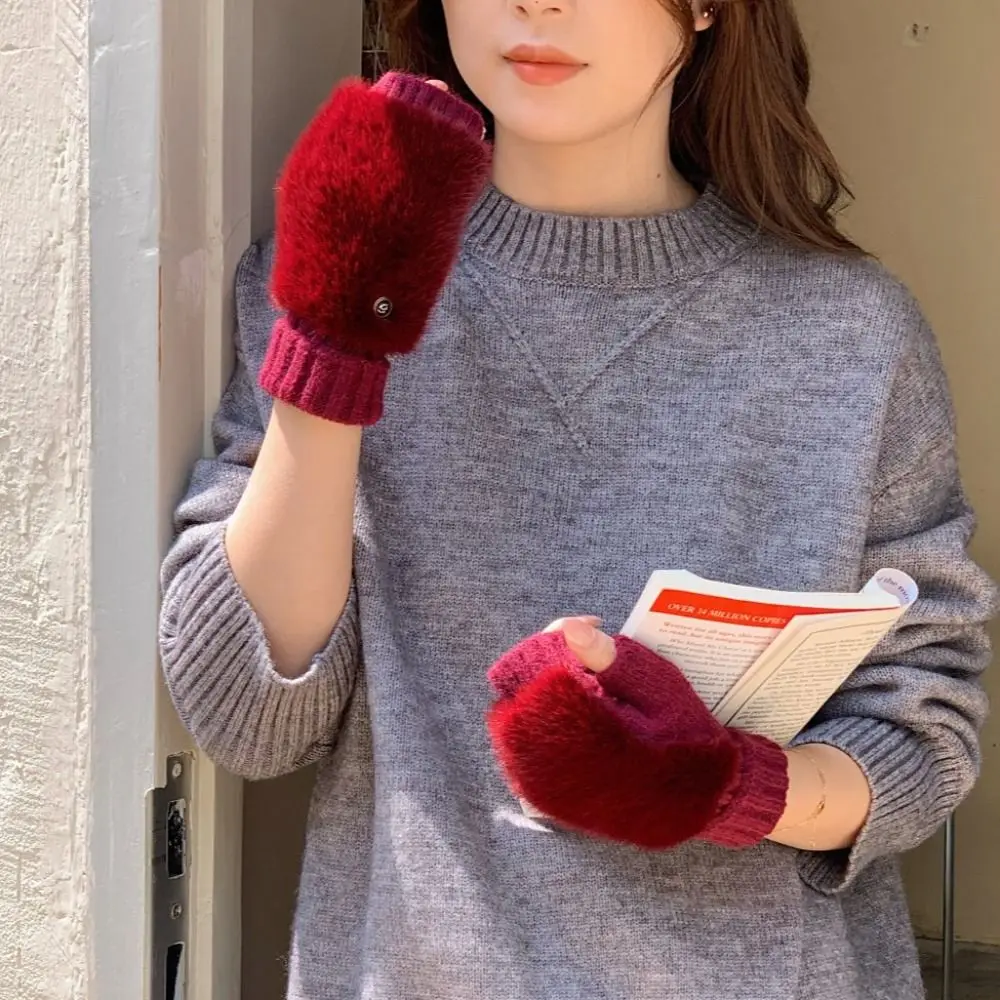 New Warm Knitted Gloves Soft Windproof Gloves Short Style Knit Half-Finger Gloves Writing