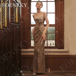 EOENKKY Sparkly Gold Evening Dresses Woman Elegant Luxury Sequin Mermaid Sweetheart Pageant Dress Off Shoulder Party 이브닝 파티 드레스