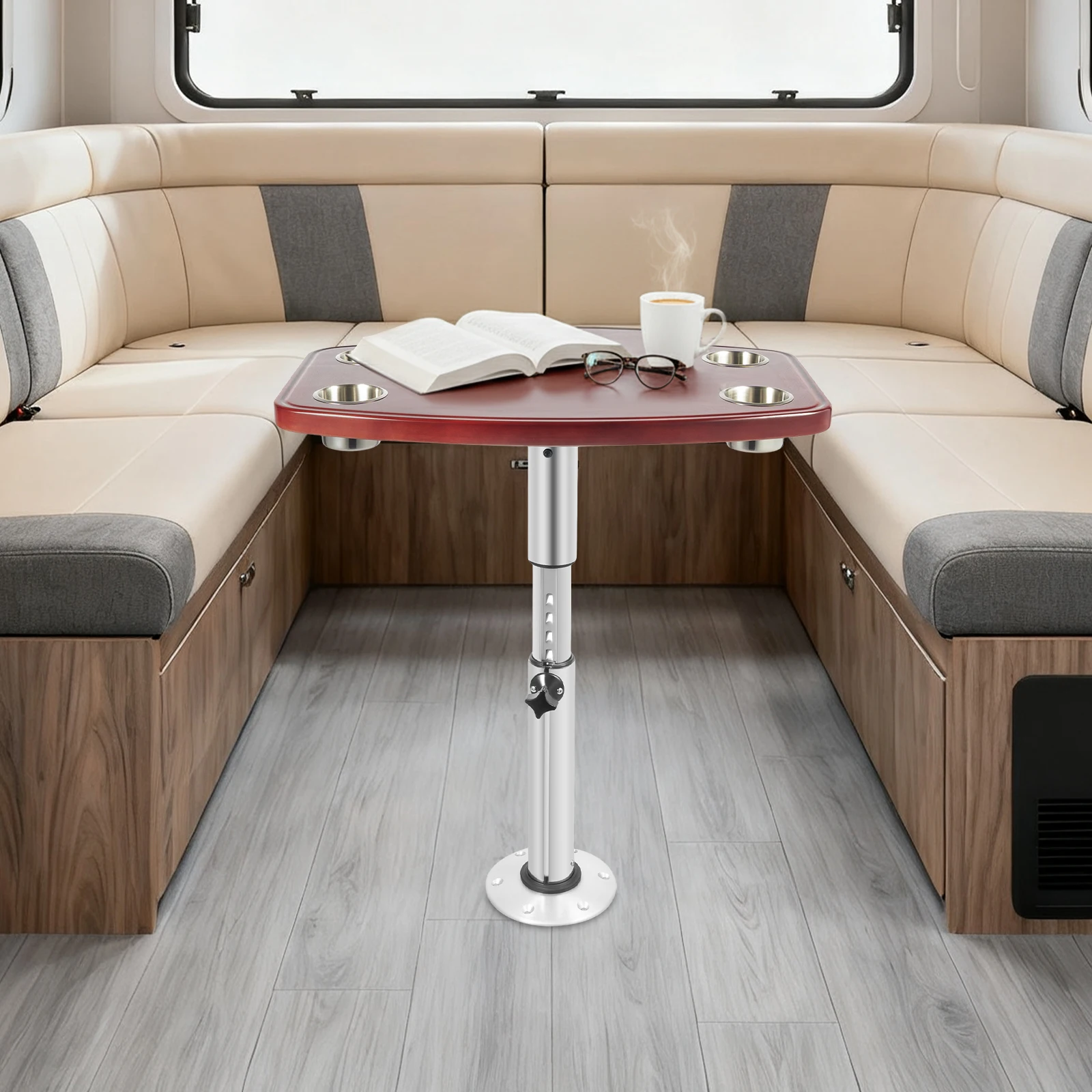 طاولة RV مستطيلة قابلة للتعديل من الخشب الصلب الحديث مع 4 حاملات أكواب سعة تحمل 25 كجم للمركبات واليخوت #5