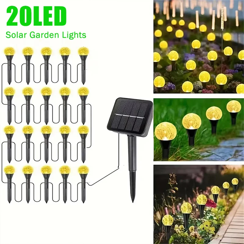 

20LEDs Solar Bubble Ball Lawn Lights Outdoor Garden Pilot Light String for Patio Camping Birthday Lawn Decor Decoration Lighting
