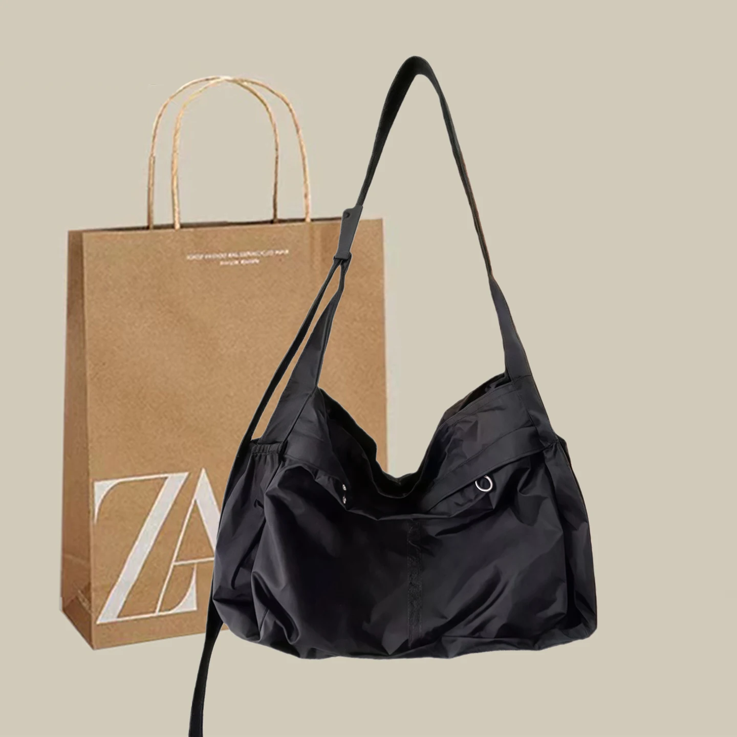 

Легкая сумка-тоут Dumpling Ape для повседневного использования, сумка через плечо, из нейлона, мягкая структура, большой размер, однотонная.