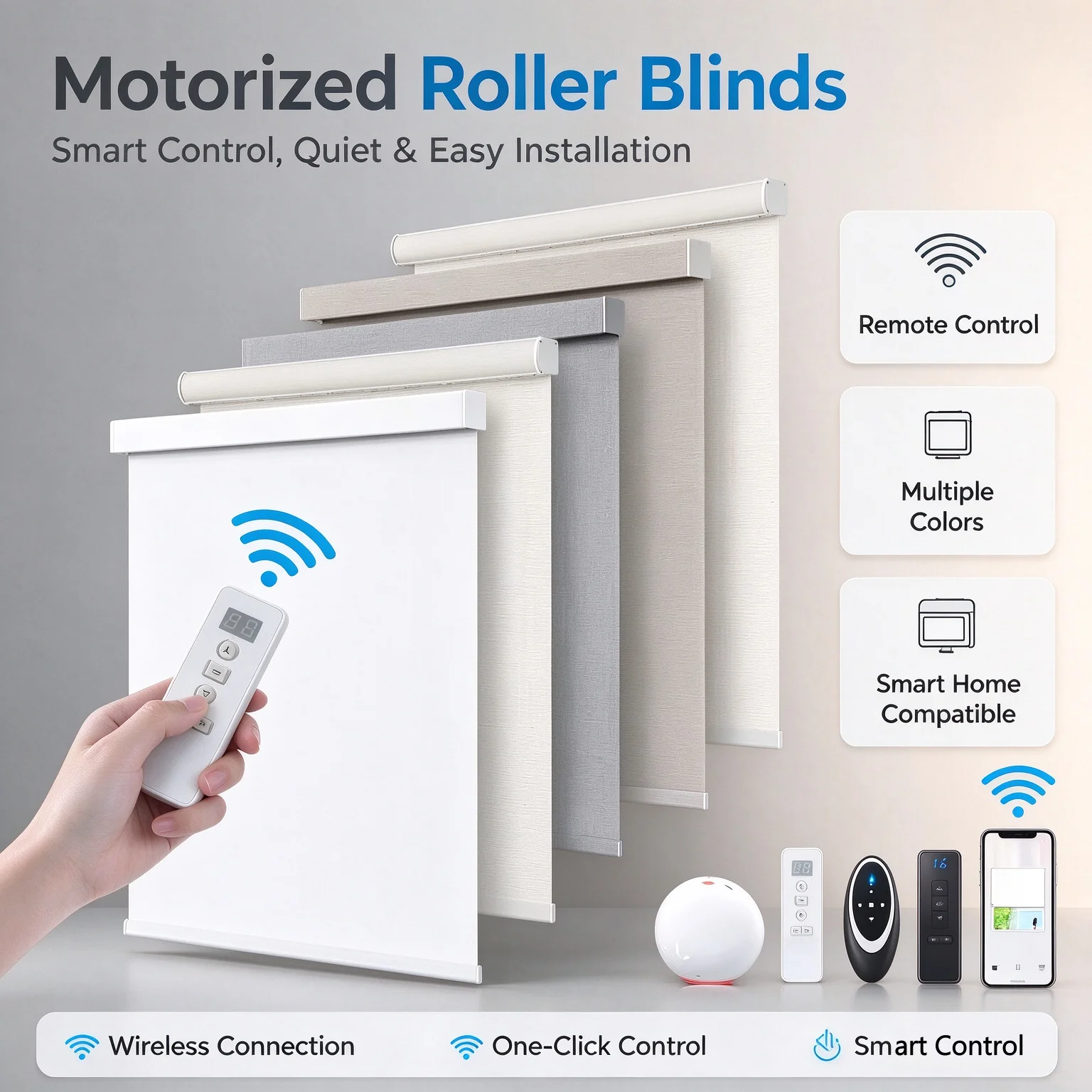 Wifi Smart Customized 100% Blackout Waterproof Fabric Connect Remote Alexa Google Motorized Roller Blinds For Windows Blinds