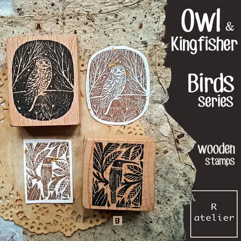 Stamp Cute Owl King Fisher Turkey 6 Type Bird Wooden Stamps DIY Scrapbooking