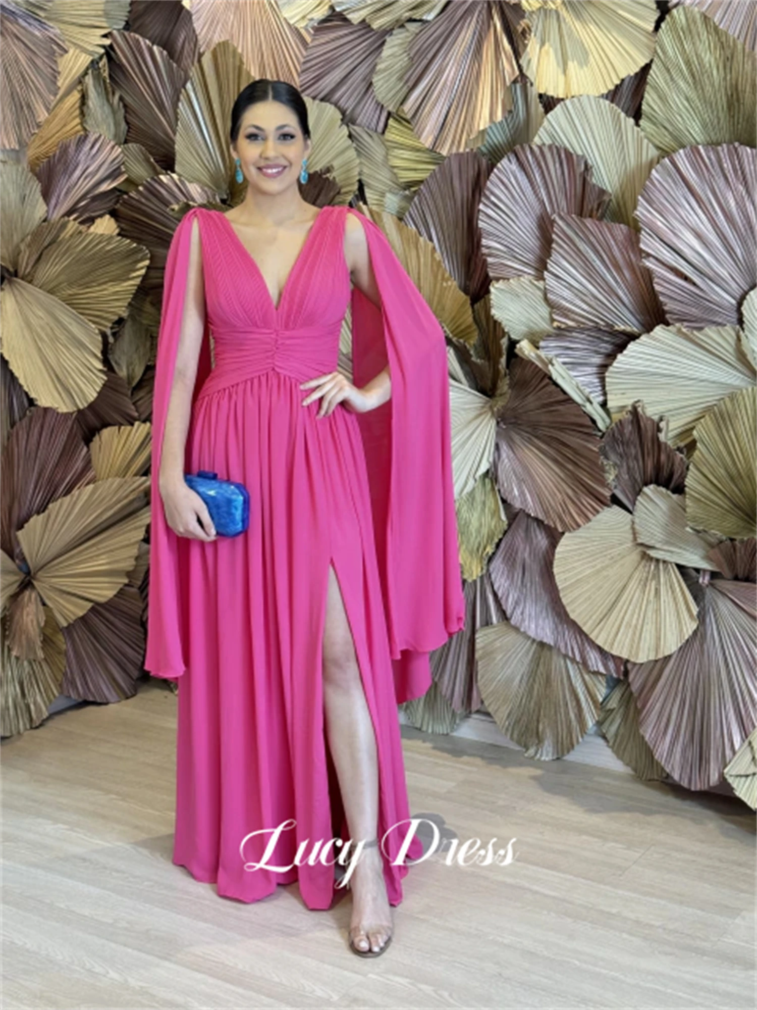 Lucy Evening Dress Chiffon Rose Red Bridesmaid Shawl Party Special Occasion Dresses Elegant Luxury Robe Soiree De Luxe 2024