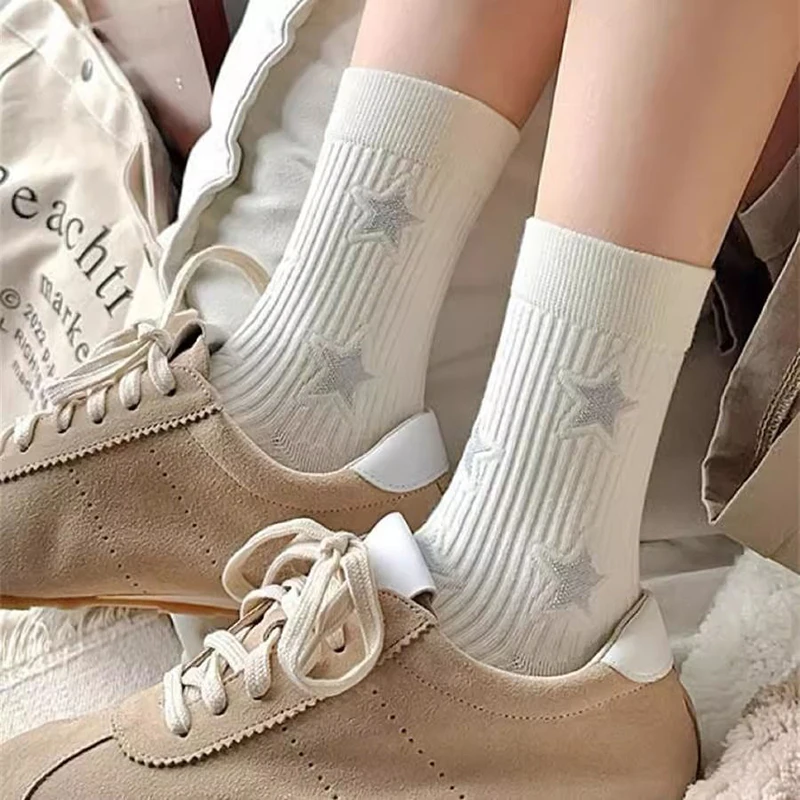 1Pair Autumn Winter Star Socks For Women Girls Warm Socks Fashion Thermal Long Socks Personalized Casual Trendy Socks Gifts